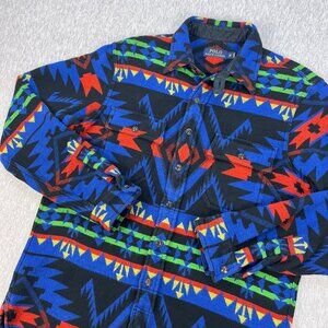 Polo Ralph Lauren Heavy Flannel Shirt Jacket Mens M Aztec Southwest Chin Strap